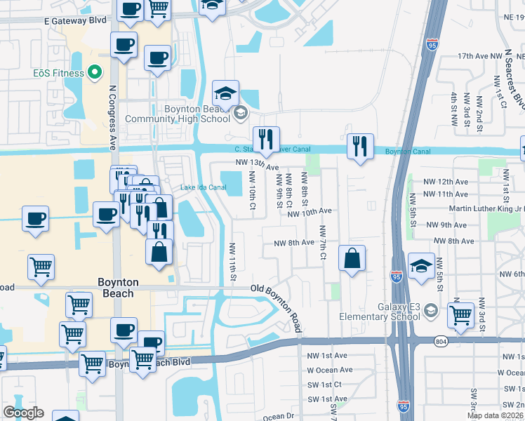 map of restaurants, bars, coffee shops, grocery stores, and more near 945 Northwest 10th Street in Boynton Beach
