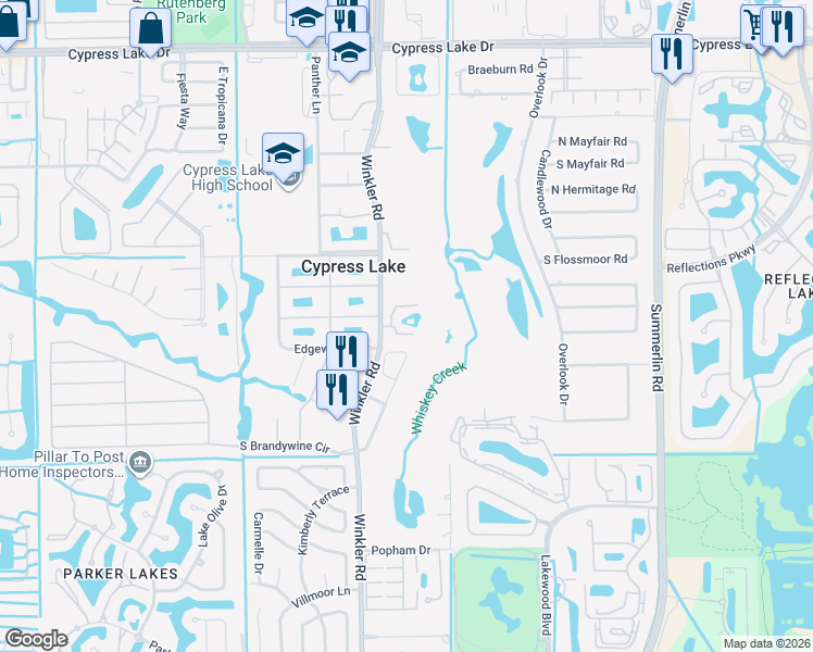 map of restaurants, bars, coffee shops, grocery stores, and more near 6777 Winkler Road in Fort Myers