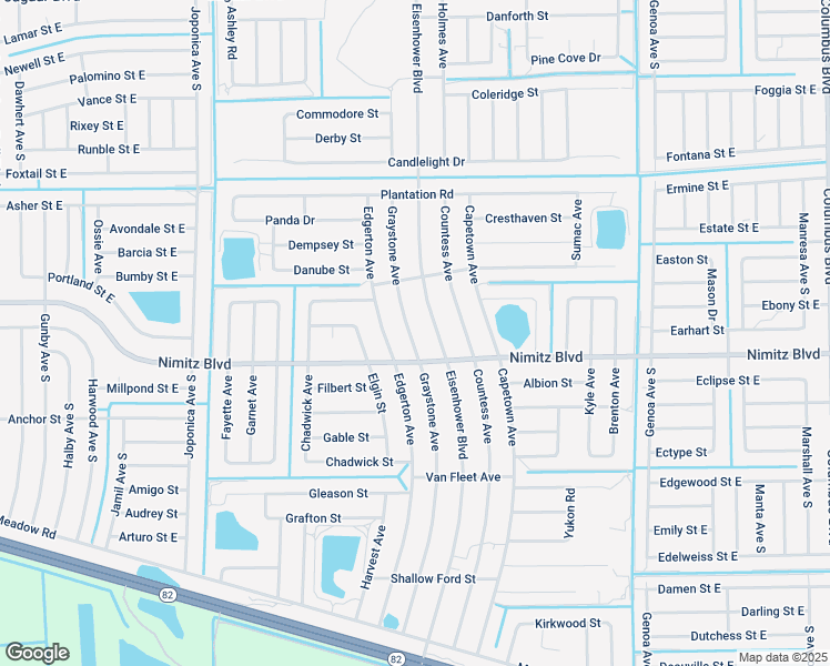 map of restaurants, bars, coffee shops, grocery stores, and more near 960 Eisenhower Boulevard in Lehigh Acres
