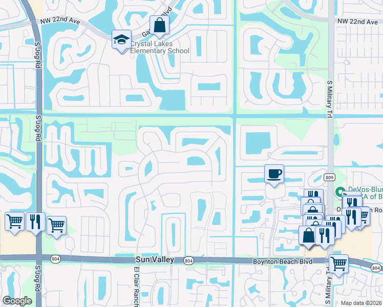 map of restaurants, bars, coffee shops, grocery stores, and more near 9524 El Clair Ranch Road in Boynton Beach
