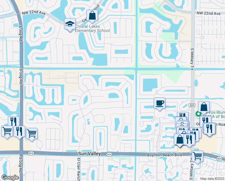 map of restaurants, bars, coffee shops, grocery stores, and more near 9524 El Clair Ranch Road in Boynton Beach