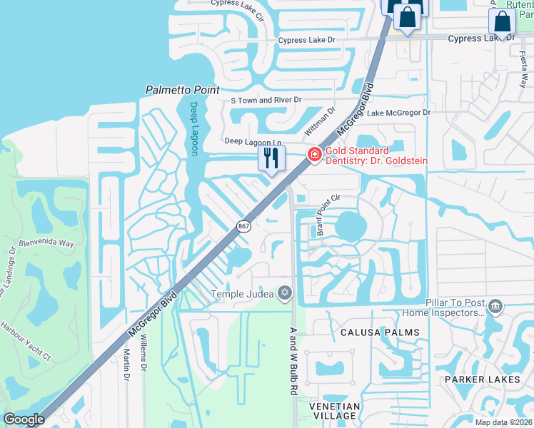 map of restaurants, bars, coffee shops, grocery stores, and more near 14053 Northumberland Drive Southwest in Fort Myers