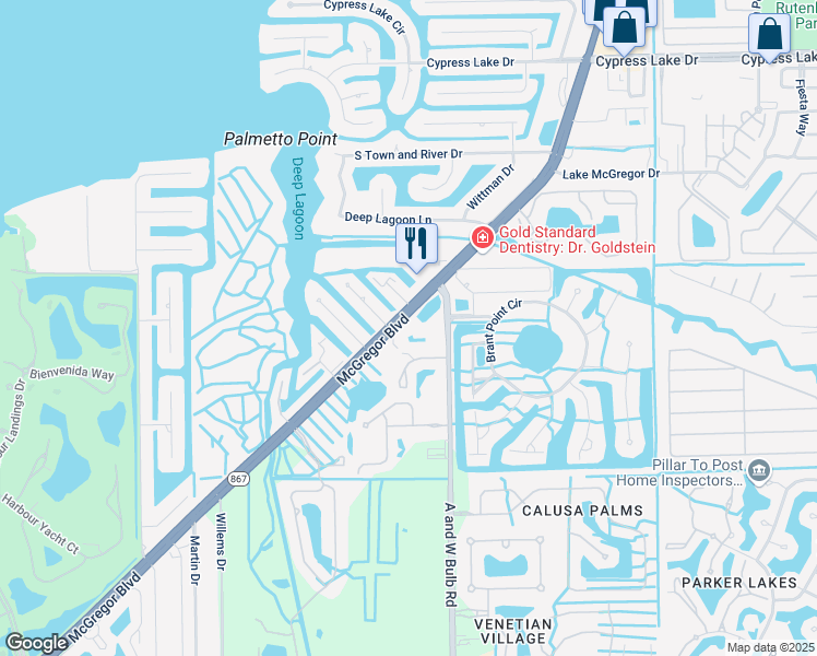map of restaurants, bars, coffee shops, grocery stores, and more near 14053 Northumberland Drive Southwest in Fort Myers