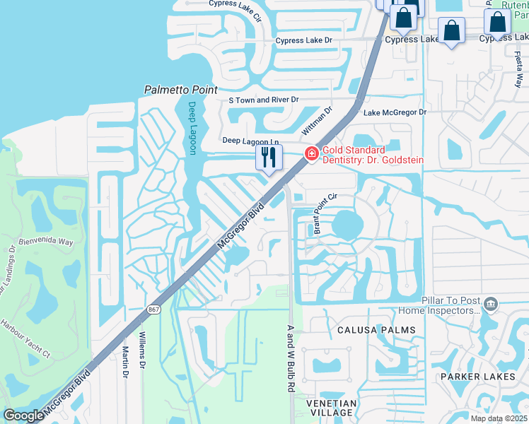 map of restaurants, bars, coffee shops, grocery stores, and more near 14053 Northumberland Drive Southwest in Fort Myers