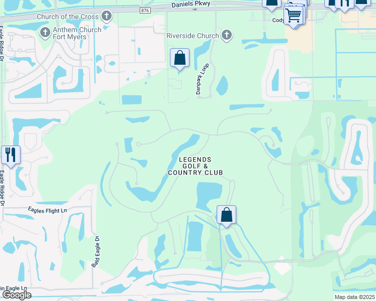 map of restaurants, bars, coffee shops, grocery stores, and more near 14561 Legends Boulevard North in Fort Myers