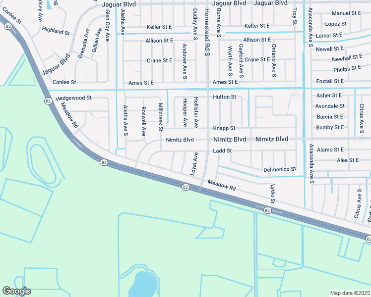 map of restaurants, bars, coffee shops, grocery stores, and more near 551 Ladd Street in Lehigh Acres