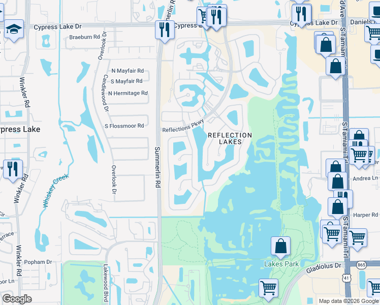 map of restaurants, bars, coffee shops, grocery stores, and more near 14036 Clear Water Lane in Fort Myers