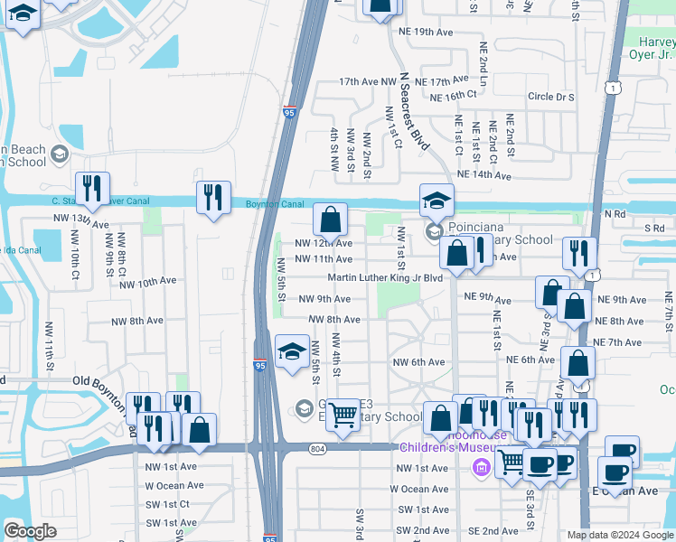 map of restaurants, bars, coffee shops, grocery stores, and more near 1032 Northwest 4th Street in Boynton Beach