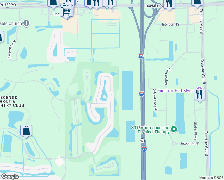 map of restaurants, bars, coffee shops, grocery stores, and more near 9381 Old Hickory Circle in Fort Myers