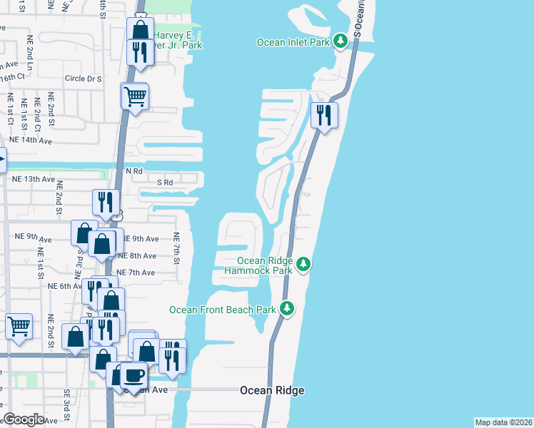 map of restaurants, bars, coffee shops, grocery stores, and more near 13 Sabal Island Drive in Boynton Beach