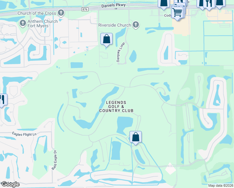 map of restaurants, bars, coffee shops, grocery stores, and more near 14561 Legends Boulevard North in Fort Myers