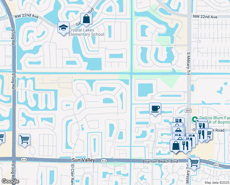 map of restaurants, bars, coffee shops, grocery stores, and more near 5601 Spring Lake Terrace in Boynton Beach