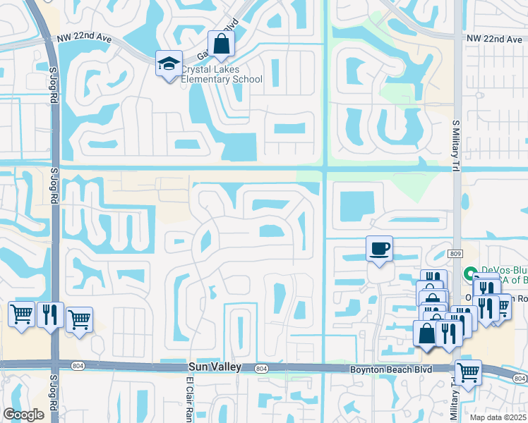 map of restaurants, bars, coffee shops, grocery stores, and more near 9524 El Clair Ranch Road in Boynton Beach