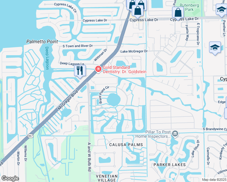 map of restaurants, bars, coffee shops, grocery stores, and more near 14051 Brant Point Circle in Fort Myers