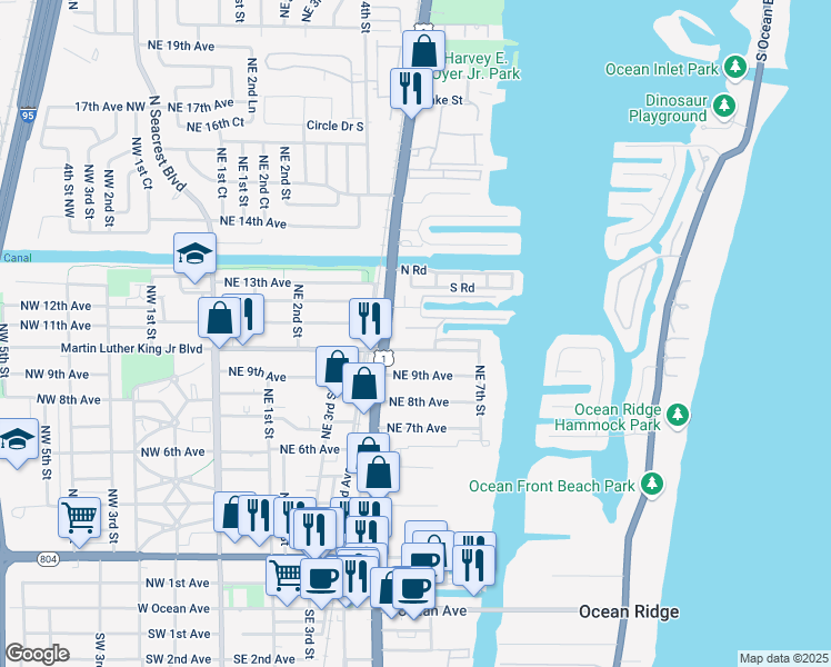 map of restaurants, bars, coffee shops, grocery stores, and more near 653 Manor Dr in Boynton Beach