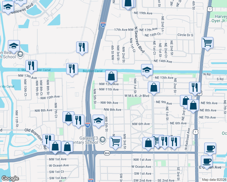 map of restaurants, bars, coffee shops, grocery stores, and more near 1050 Northwest 4th Street in Boynton Beach