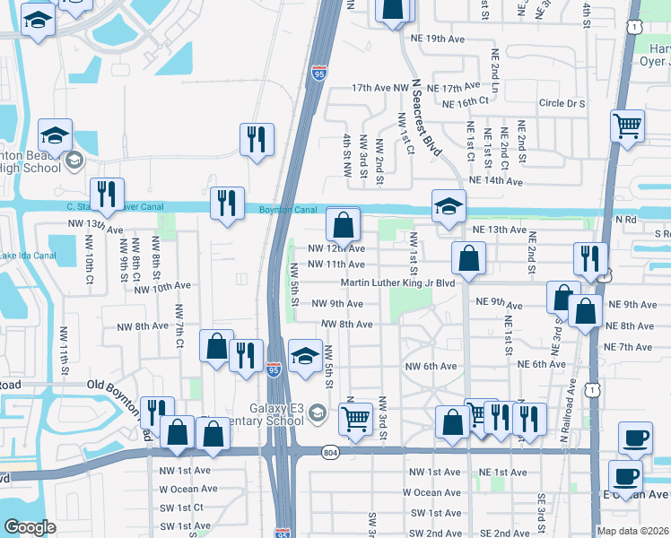 map of restaurants, bars, coffee shops, grocery stores, and more near 1032 Northwest 4th Street in Boynton Beach