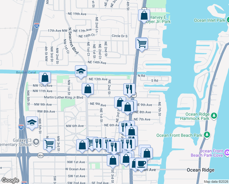 map of restaurants, bars, coffee shops, grocery stores, and more near 320 Northeast 11th Avenue in Boynton Beach