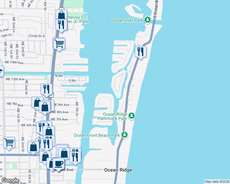 map of restaurants, bars, coffee shops, grocery stores, and more near 13 Sabal Island Drive in Boynton Beach