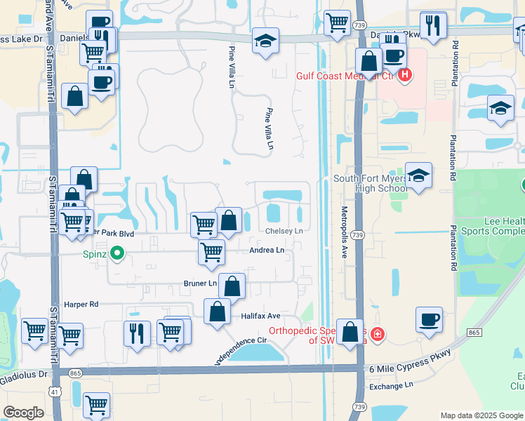 map of restaurants, bars, coffee shops, grocery stores, and more near 5610 Chelsey Lane in Fort Myers