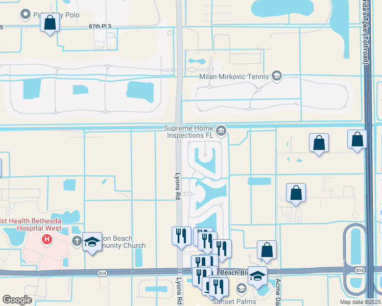 map of restaurants, bars, coffee shops, grocery stores, and more near 8627 Cobblestone Point Circle in Boynton Beach