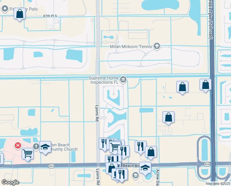 map of restaurants, bars, coffee shops, grocery stores, and more near 9370 Cobblestone Brooke Court in Boynton Beach