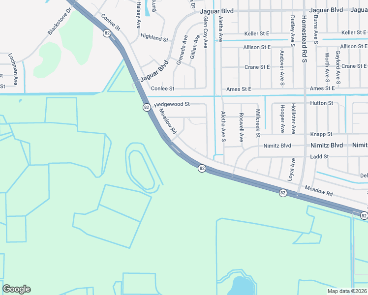 map of restaurants, bars, coffee shops, grocery stores, and more near 2514 Meadow Road in Lehigh Acres