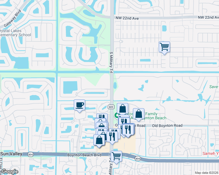 map of restaurants, bars, coffee shops, grocery stores, and more near 9486 South Military Trail in Boynton Beach