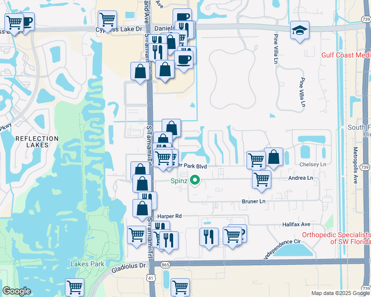 map of restaurants, bars, coffee shops, grocery stores, and more near 5111 West Hyde Park Drive in Fort Myers