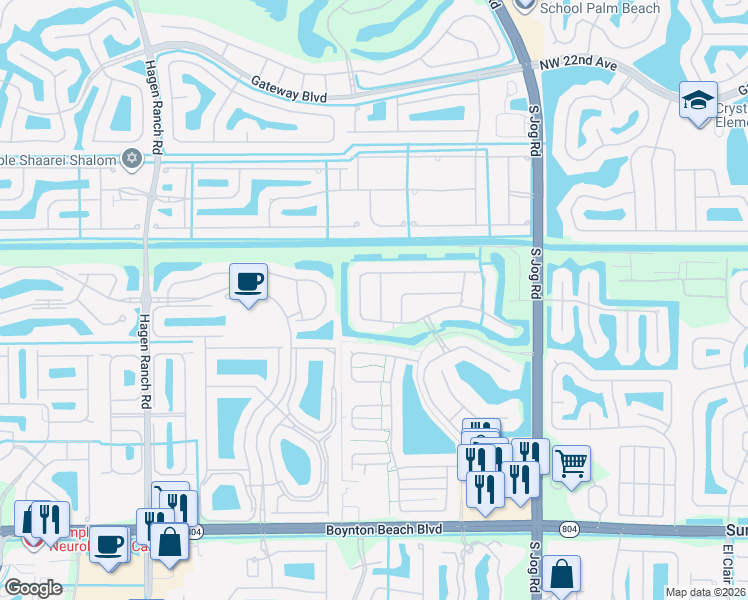 map of restaurants, bars, coffee shops, grocery stores, and more near 9299 Pearch Lane in Boynton Beach