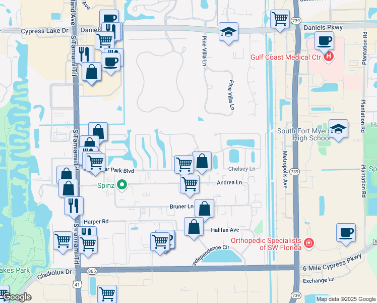 map of restaurants, bars, coffee shops, grocery stores, and more near 5501 Cheshire Drive in Fort Myers