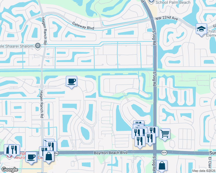 map of restaurants, bars, coffee shops, grocery stores, and more near 9299 Pearch Lane in Boynton Beach