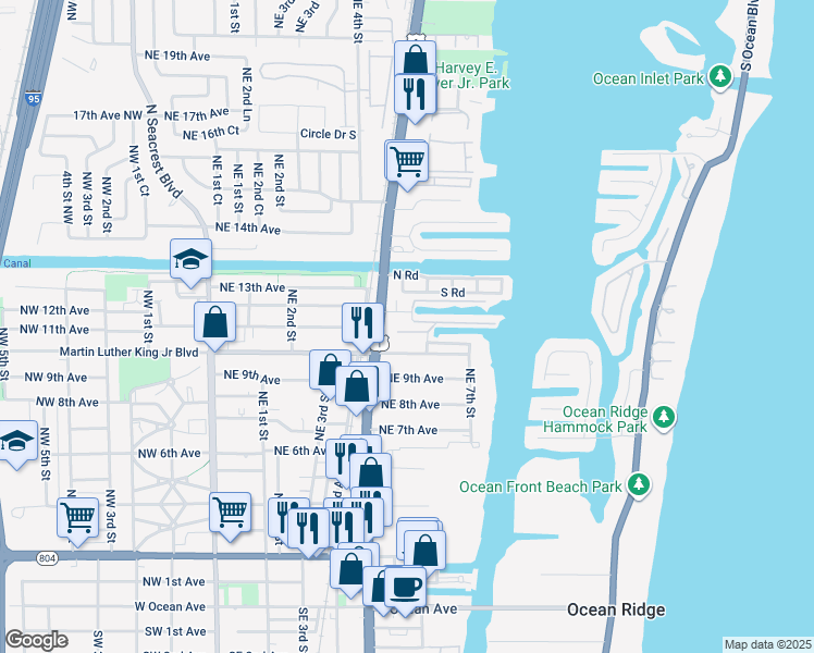 map of restaurants, bars, coffee shops, grocery stores, and more near 653 Manor Drive in Boynton Beach
