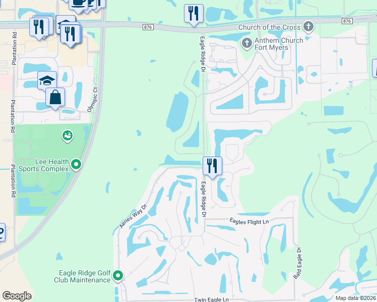 map of restaurants, bars, coffee shops, grocery stores, and more near 14061 Eagle Ridge Lakes Drive in Fort Myers