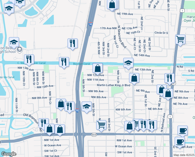 map of restaurants, bars, coffee shops, grocery stores, and more near 1032 Northwest 4th Street in Boynton Beach