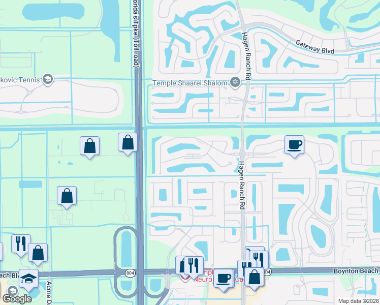 map of restaurants, bars, coffee shops, grocery stores, and more near 7762 Springwater Place in Boynton Beach