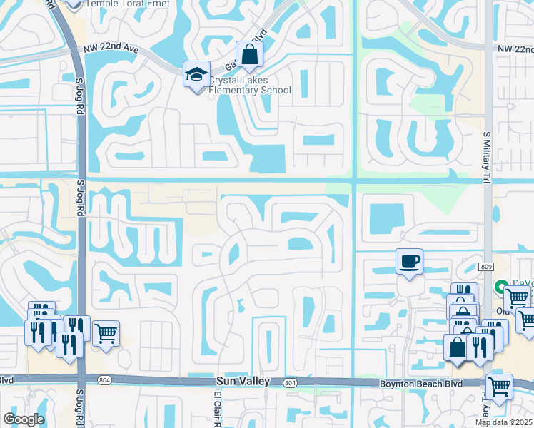 map of restaurants, bars, coffee shops, grocery stores, and more near 9580 El Clair Ranch Road in Boynton Beach
