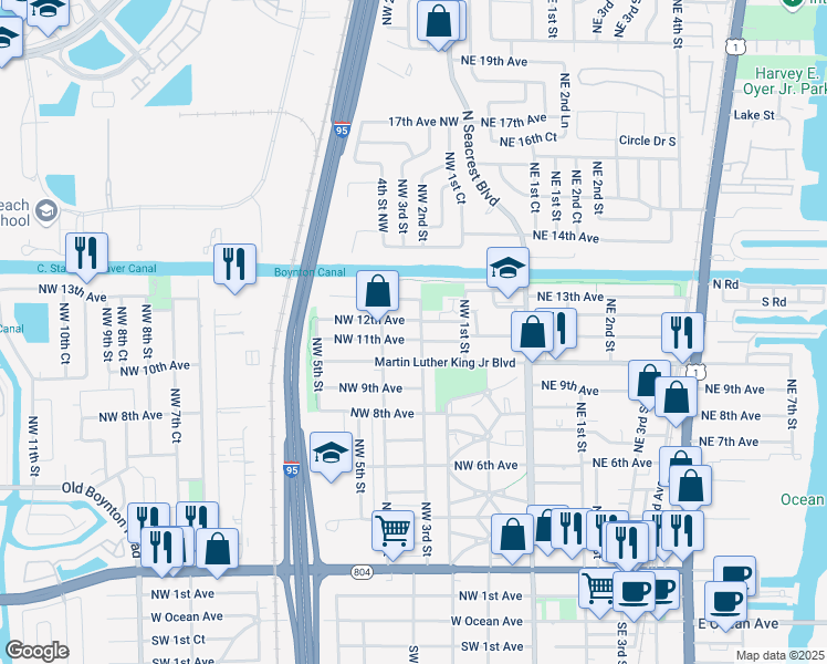 map of restaurants, bars, coffee shops, grocery stores, and more near 315 Martin Luther King Junior Boulevard in Boynton Beach
