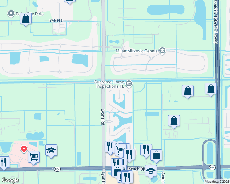 map of restaurants, bars, coffee shops, grocery stores, and more near 8685 Cobblestone Point Cir in Boynton Beach