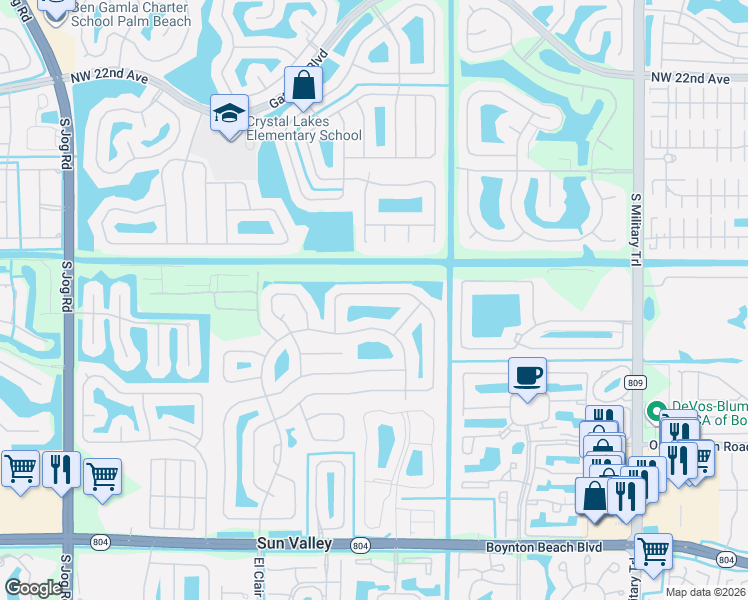 map of restaurants, bars, coffee shops, grocery stores, and more near 9280 Sun Pointe Drive in Boynton Beach