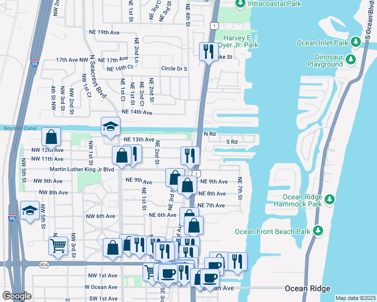 map of restaurants, bars, coffee shops, grocery stores, and more near in Boynton Beach