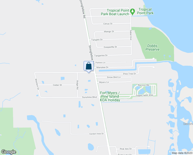 map of restaurants, bars, coffee shops, grocery stores, and more near Snowbird Lane in Saint James City