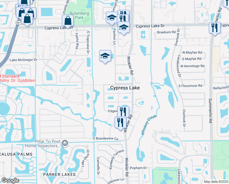 map of restaurants, bars, coffee shops, grocery stores, and more near in Cypress Lake