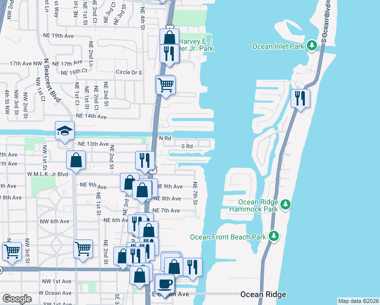 map of restaurants, bars, coffee shops, grocery stores, and more near 720 Mariners Way in Boynton Beach