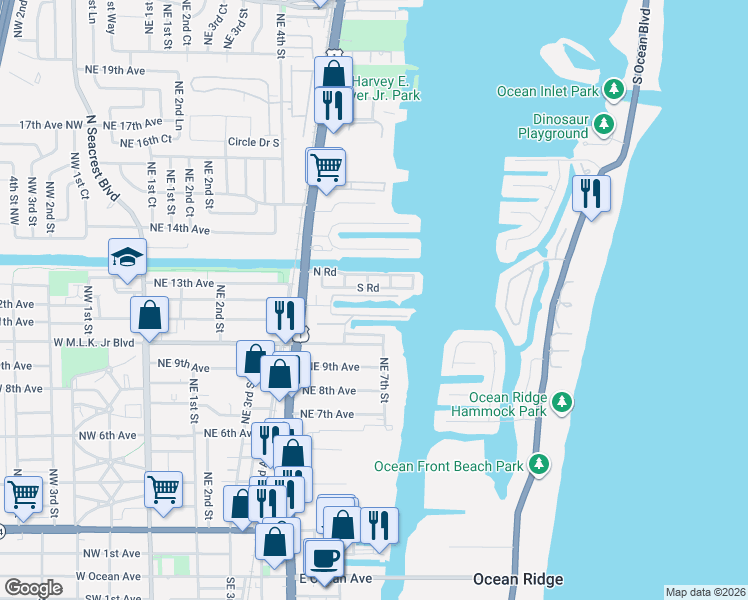 map of restaurants, bars, coffee shops, grocery stores, and more near 720 Mariners Way in Boynton Beach