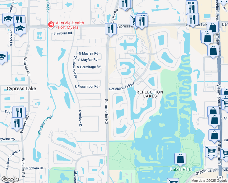 map of restaurants, bars, coffee shops, grocery stores, and more near 14489 Reflection Lakes Drive in Fort Myers