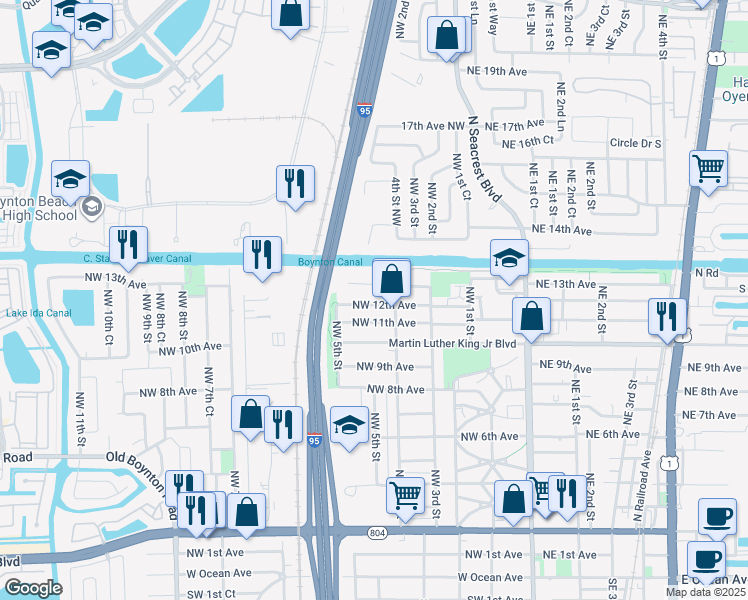 map of restaurants, bars, coffee shops, grocery stores, and more near 531 Northwest 12th Avenue in Boynton Beach