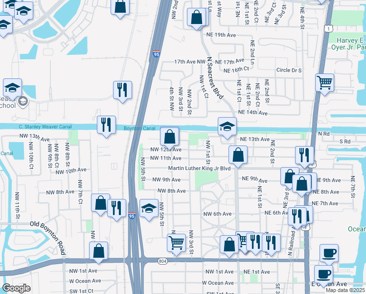 map of restaurants, bars, coffee shops, grocery stores, and more near 402 Northwest 13th Avenue in Boynton Beach