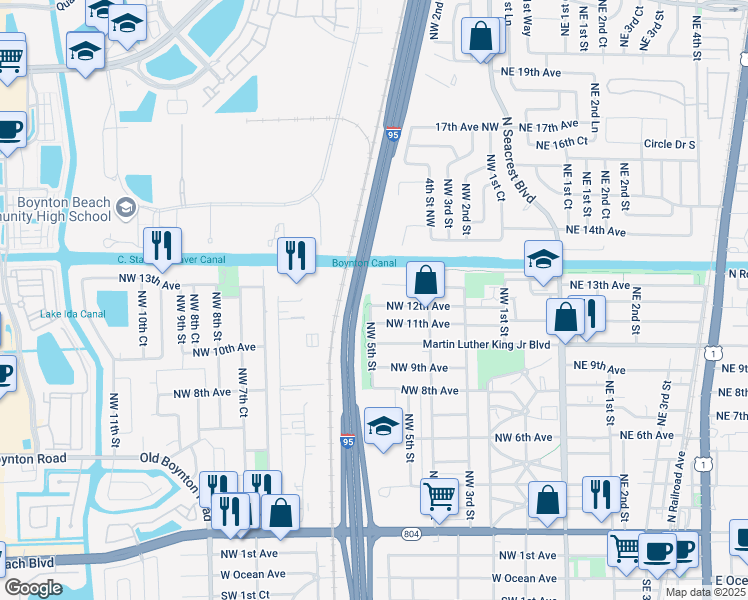 map of restaurants, bars, coffee shops, grocery stores, and more near 559 Northwest 12th Avenue in Boynton Beach