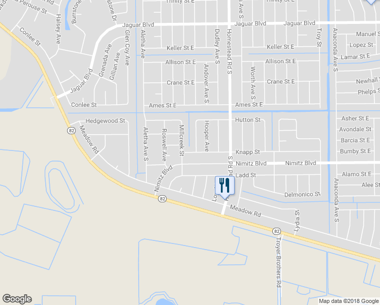 map of restaurants, bars, coffee shops, grocery stores, and more near 530 Knapp Street in Lehigh Acres